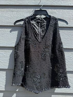 J Kara Black Sheer Dress Top